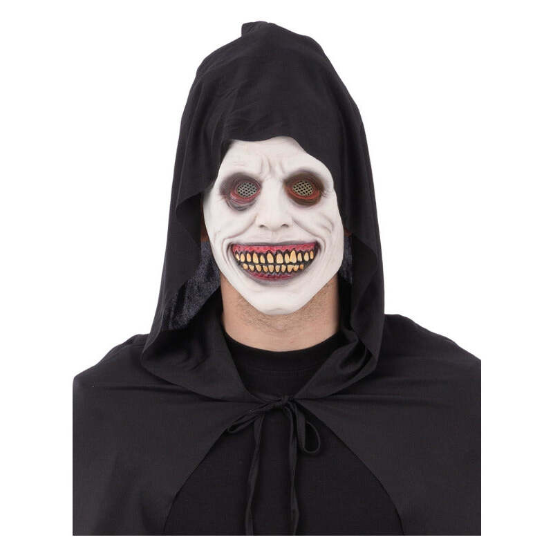 White Eyed Smiling Demon Latex Mask on Elastic 1