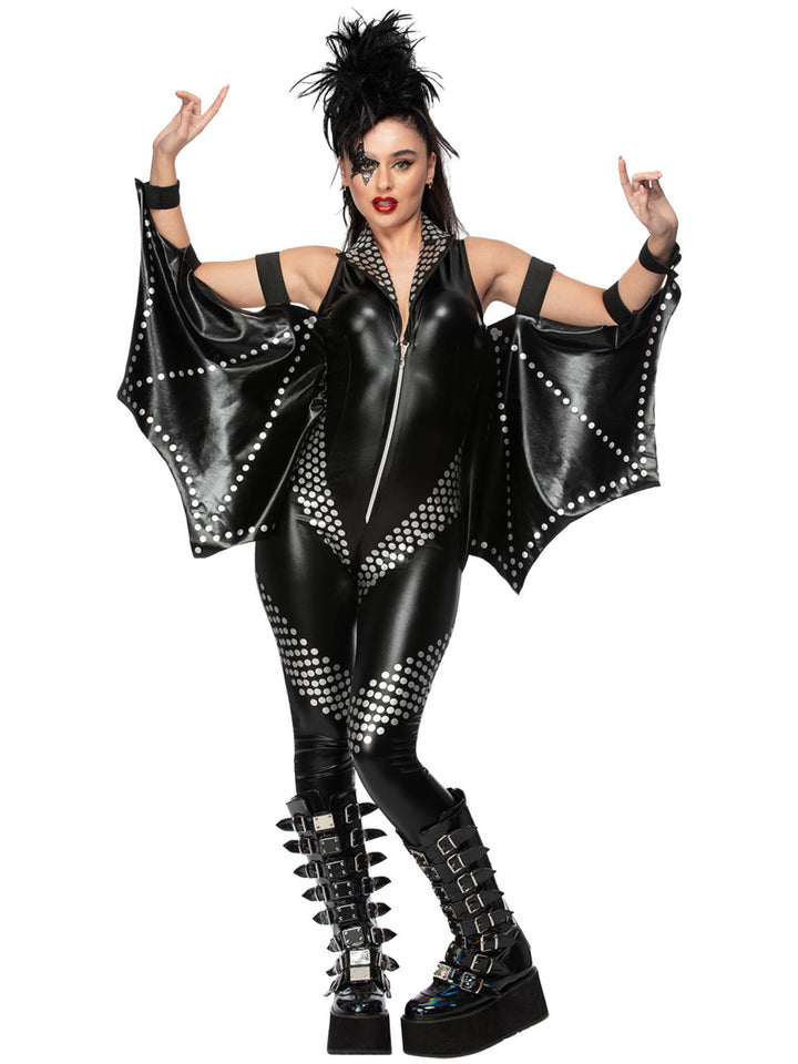 Fever Rockstar Costume Jumpsuit with Bat Wings