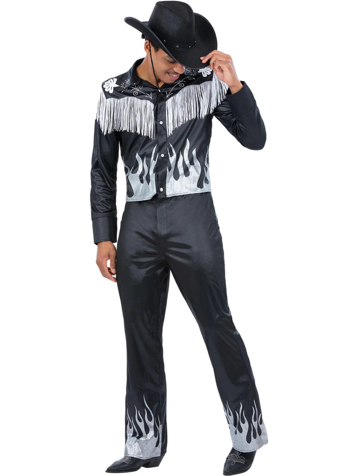 Glamorous Cowboy Costume Black Wild West Outfit for Men Shirt and Trousers
