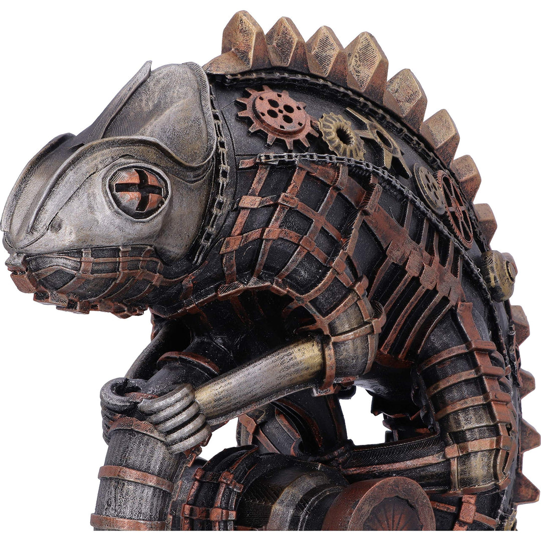 Bronze Mechanical Chameleon Steampunk Lizard Figurine 22.3cm