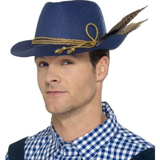 Authentic Bavarian Oktoberfest Hat Adult Blue with Feather Costume Accessory 2