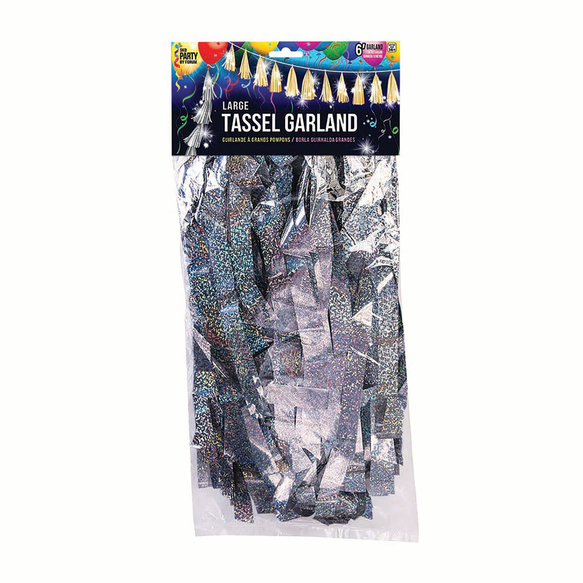 Balloon Tassels Large Silver Holographic Garland 1