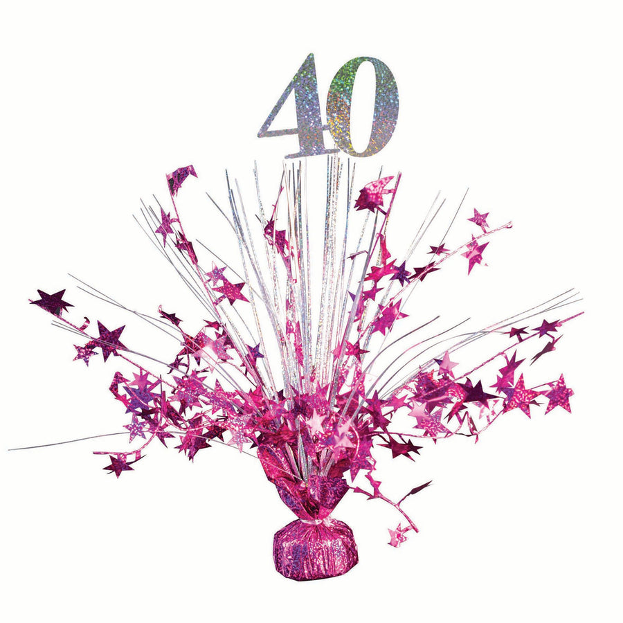 Balloon Weight 40th Birthday Hot Pink Silver Holograph_1