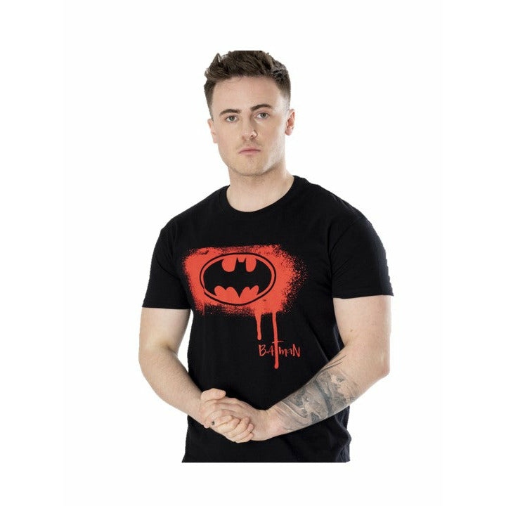 Batman Mens Black Spray Paint Unisex T-Shirt DC Adult_1