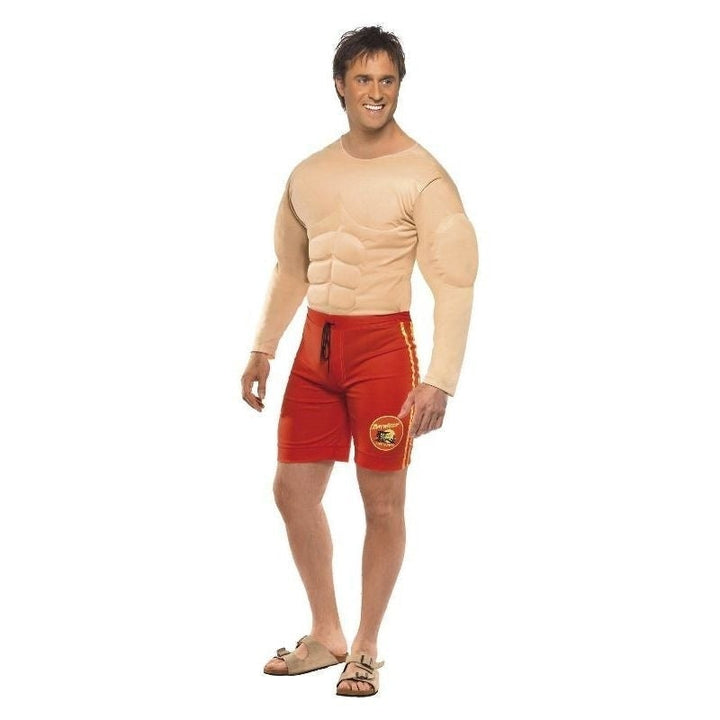 Baywatch Lifeguard Costume Muscle Suit Adult Red Shorts_3