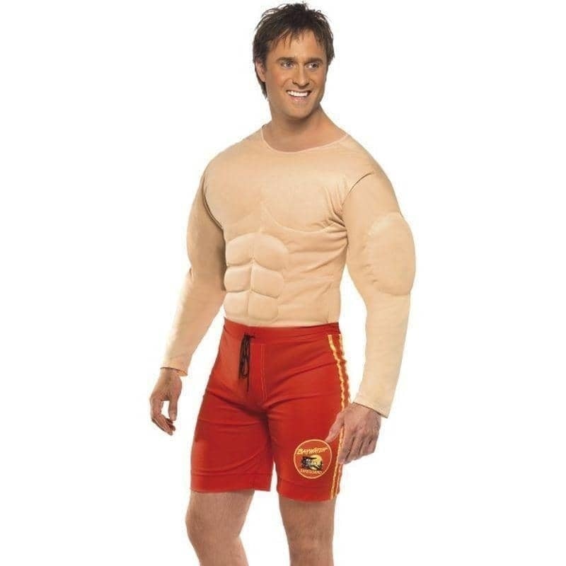 Baywatch Lifeguard Costume Muscle Suit Adult Red Shorts_1