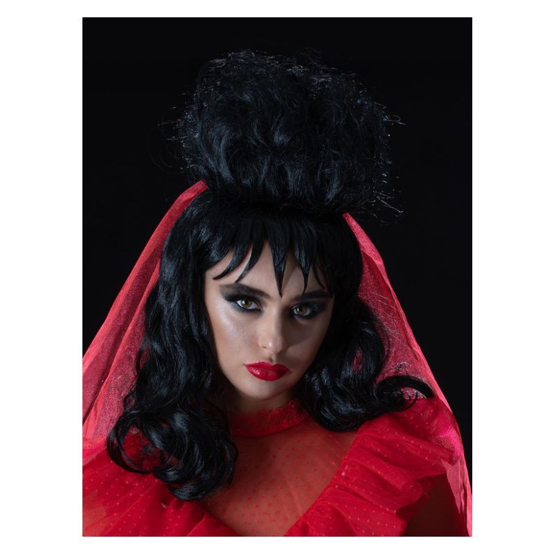 Smiffys Beetlejuice Lydia Mid-Length Black Wig with Fringe