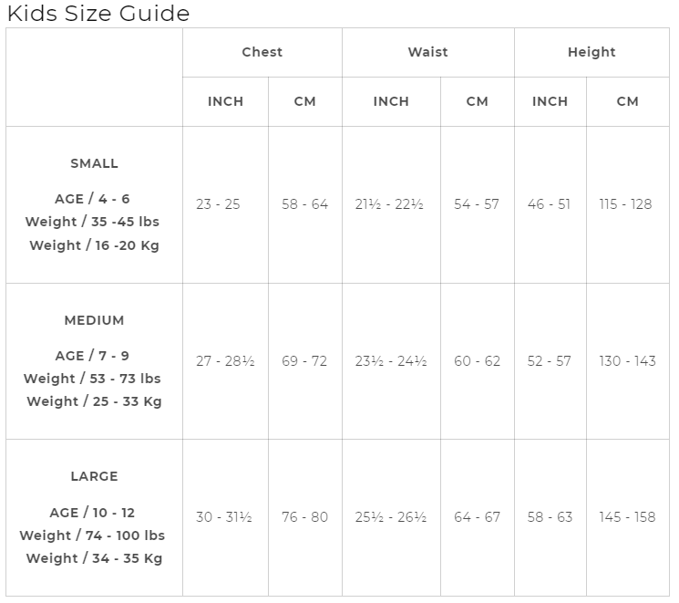 Size Chart Bing Deluxe Costume Child Red