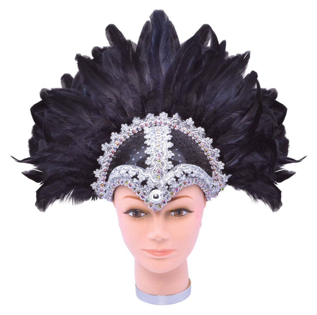 Black Feather Helmet with Silver Jewel and Braiding Plume_1
