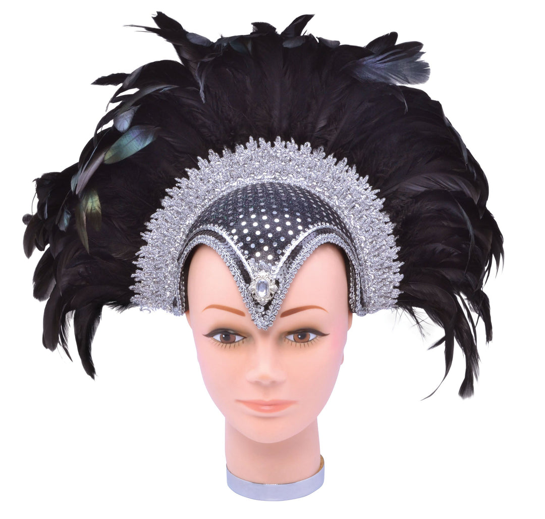 Black Feather Helmet with Silver Jewel and Plume_1