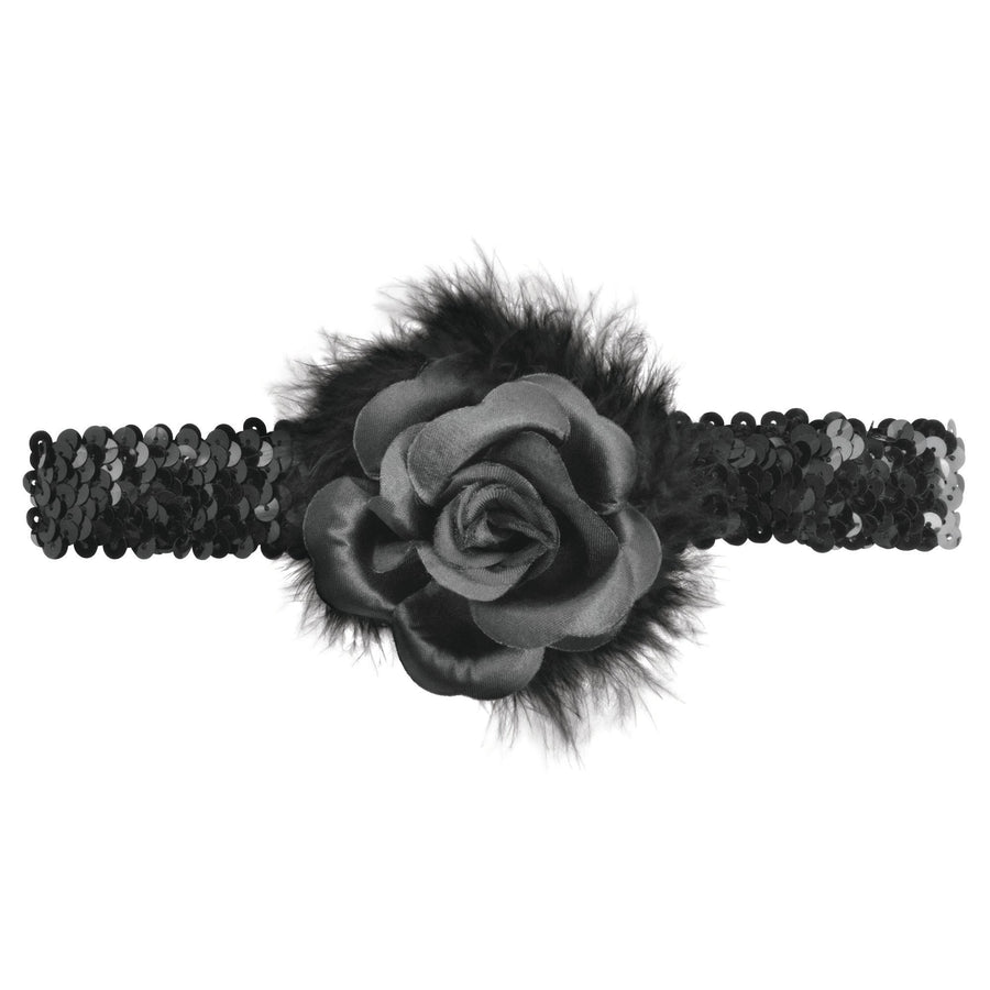 Black Flapper Headband with Rose Boa Costume Accessory_1
