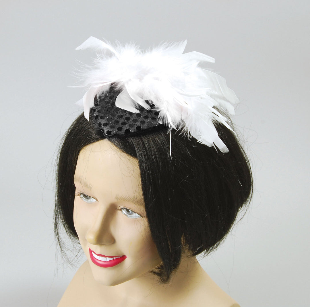 Black Sequin Hat with Feather Gangster Moll Costume Accessory_1
