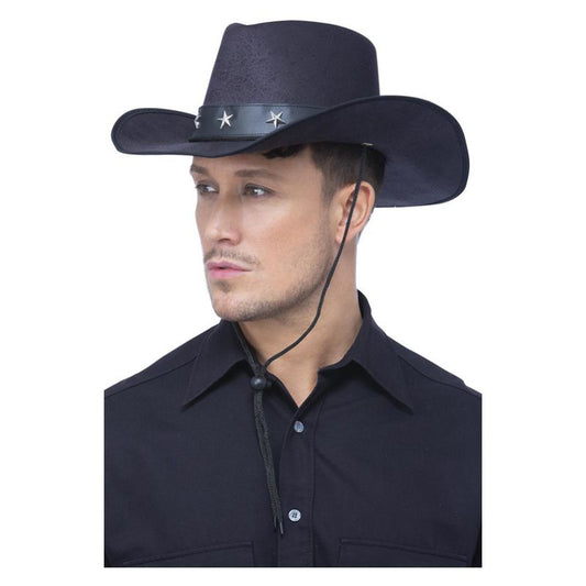 Black Western Cowboy Hat with Star Motif Band Adult Costume Accessory 2
