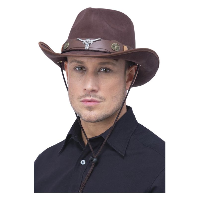 Brown Mock Leather Western Cowboy Hat Adult_1
