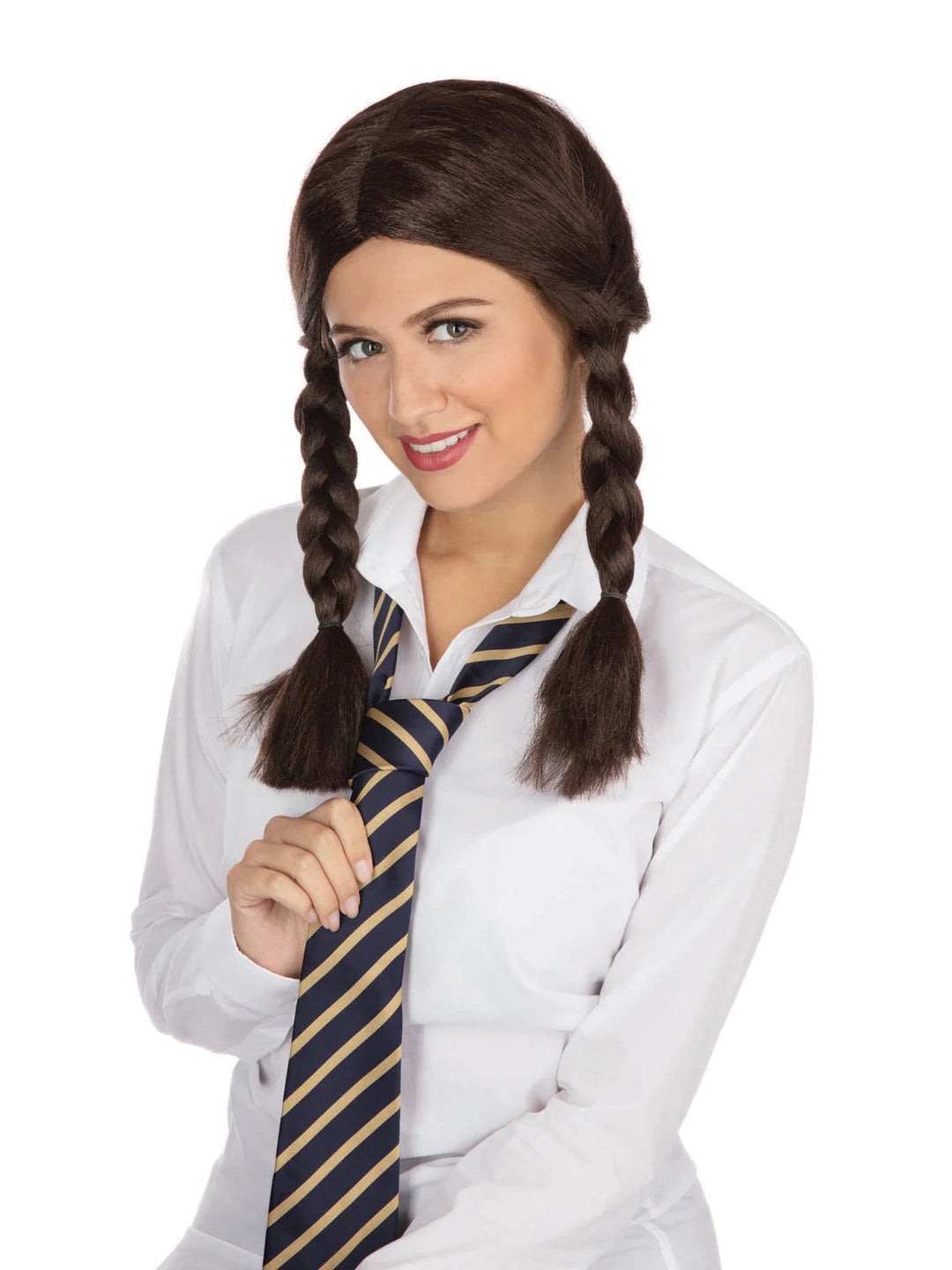 Brown Schoolgirl Wig Ladies Plaits_1