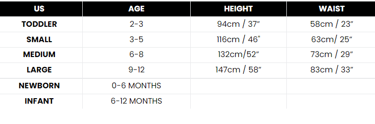 Size Chart Bubbles The Clown Child Costume