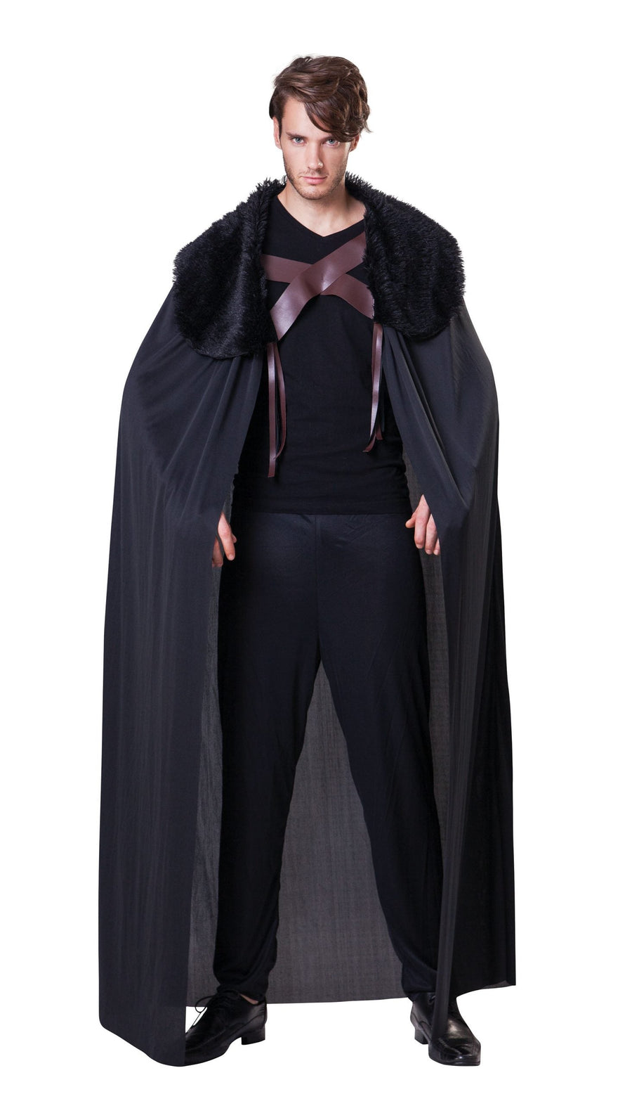 Cape Mens Hooded Black With Collar Adult Costume Male_1