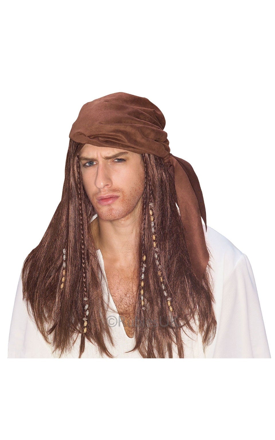 Caribbean Pirate Jack Sparrow Brown Wig with Bandana_1