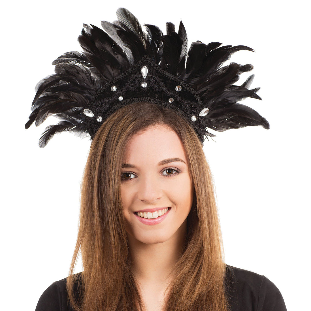 Carnival Headdress Black Feather Costume Accessory_1