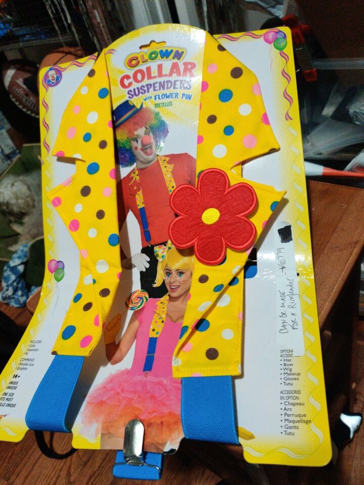Circus Clown Suspenders Accessory with Flower Pin 3