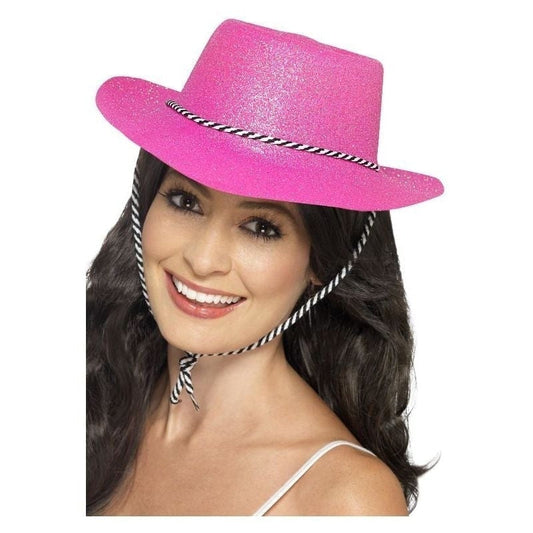 Cowboy Glitter Hat Adult Neon Pink 2