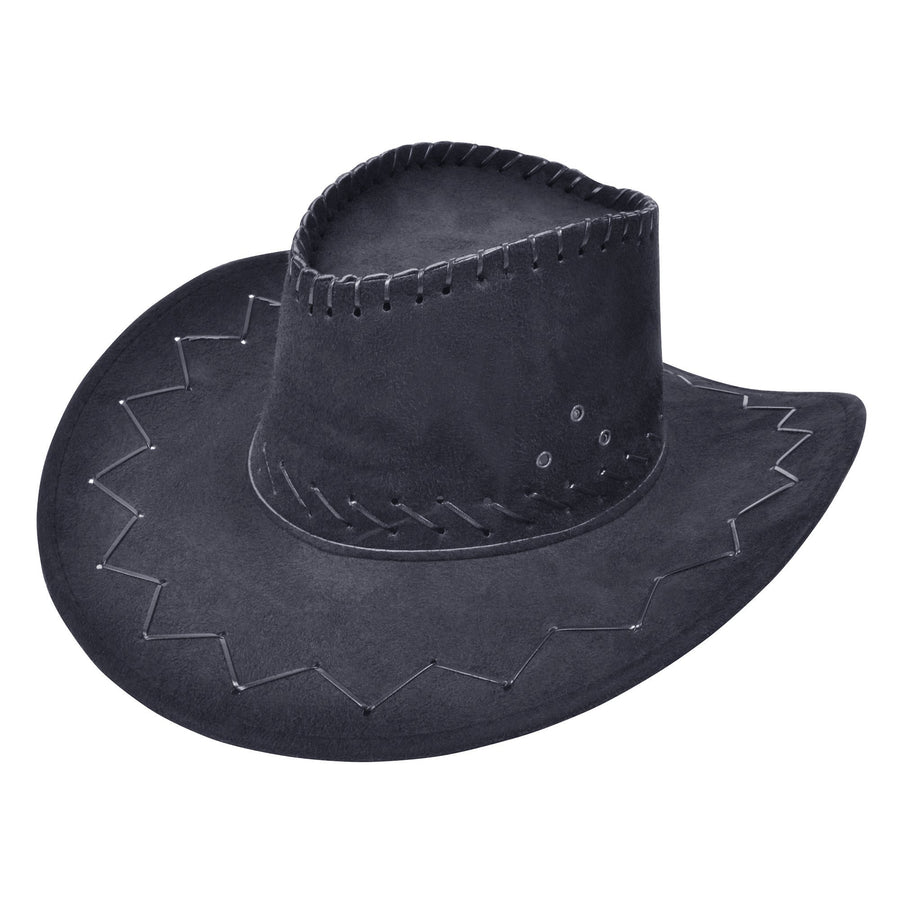 Cowboy Hat Black Leather Stitched Adult_1