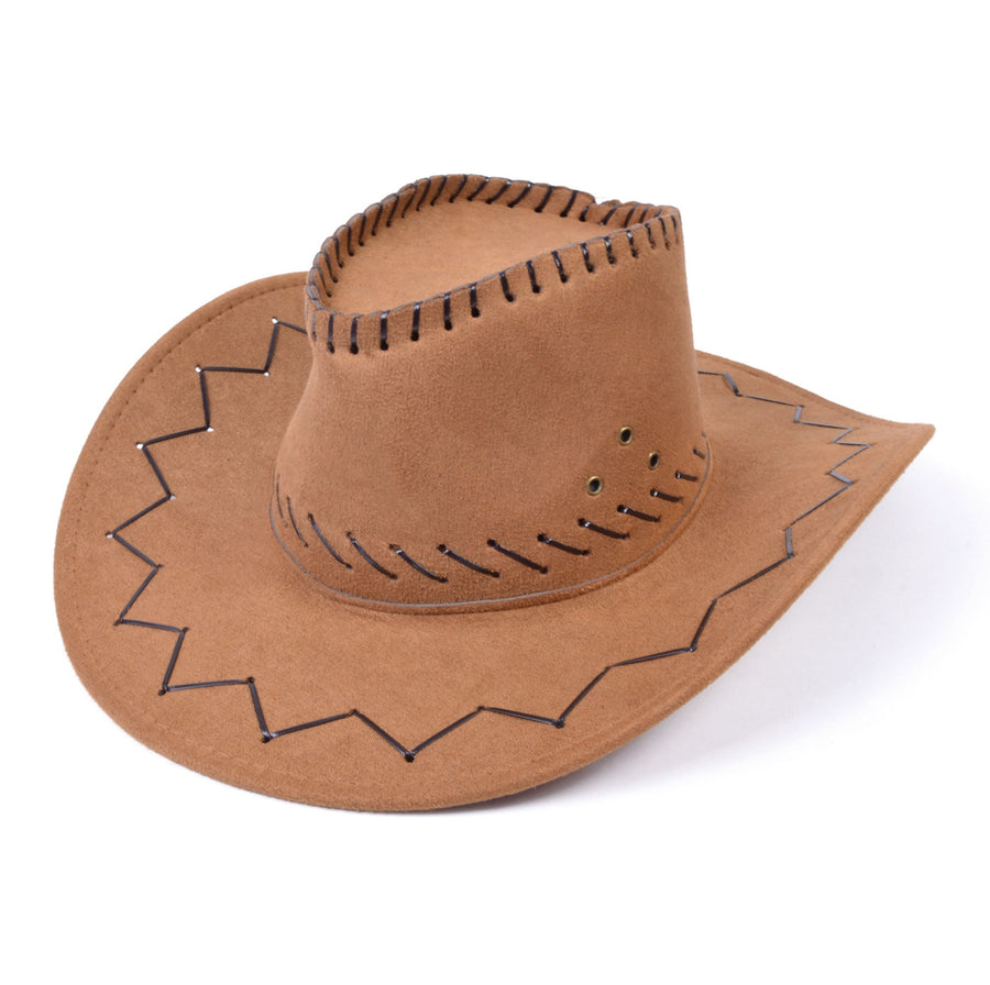 Cowboy Hat Brown Leather Stitched Adult_1