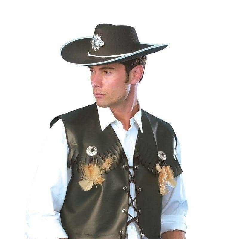 Cowboy Waistcoat Black Mens Costume_1