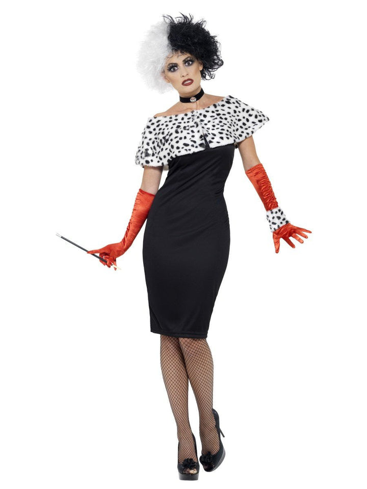 Cruella Devile Evil Madame Costume Adult Black White Dress_3
