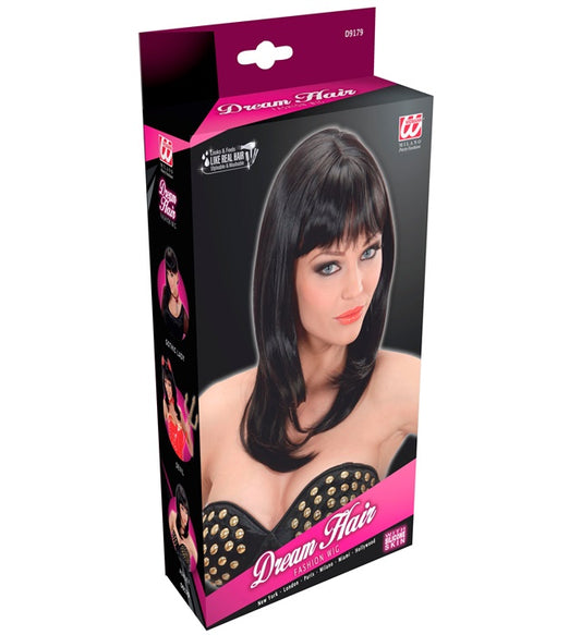 Black Ashley Wig Layered Hair Weaves With Bangs In Color Box