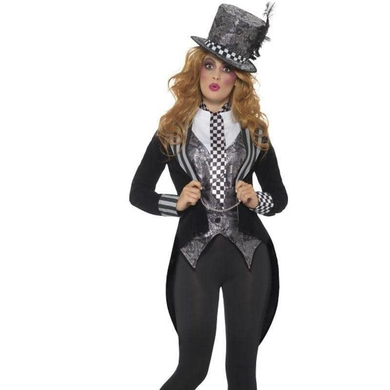 Dark Miss Hatter Costume Adult Black Deluxe Jacket Waistcoat Hat Bowtie_1