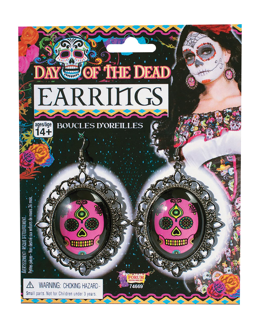 Day Of The Dead Earrings Silver Pink Costume Accessories Female_1