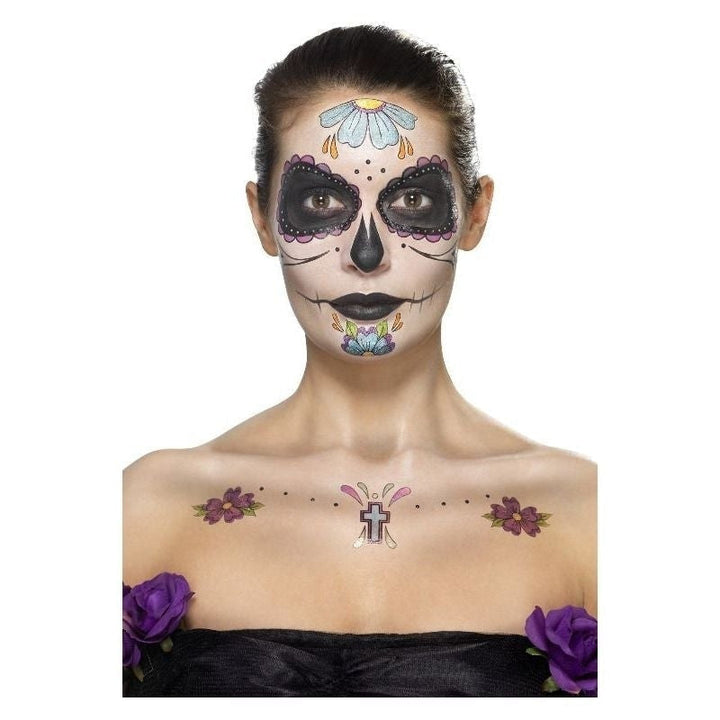 Size Chart Day Of The Dead Face Tattoo Transfers Kit Aqua Adult Multi