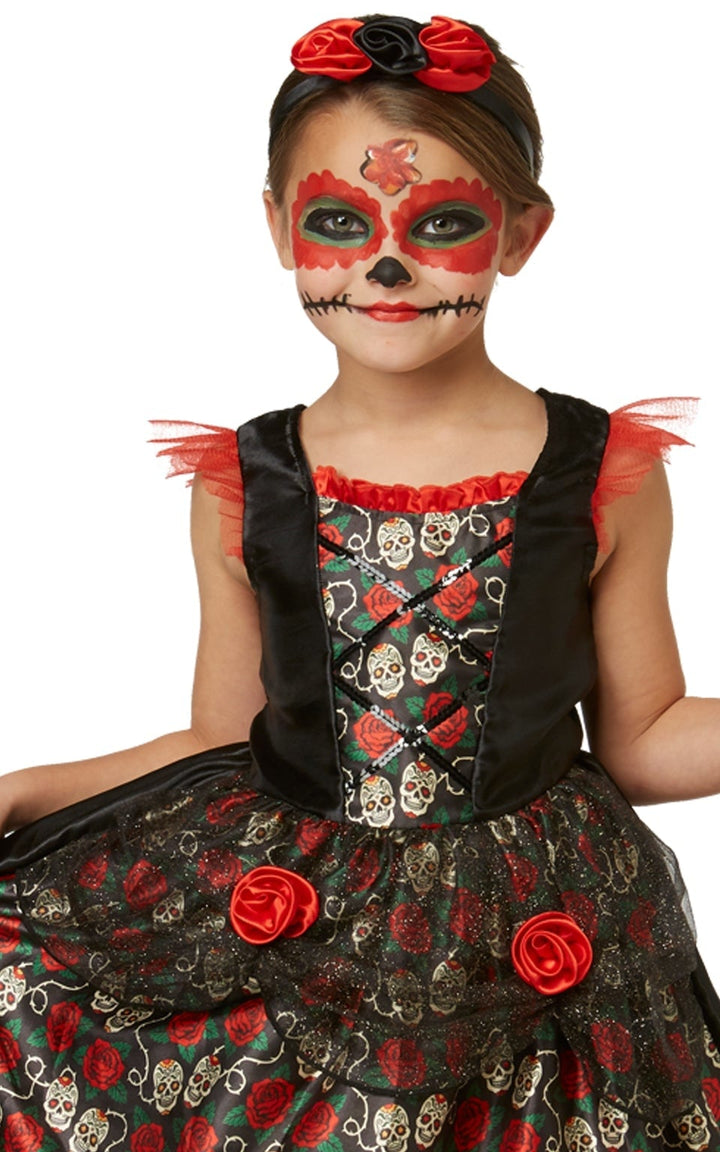 Day Of The Dead Girls Costume Red Rose Dress_2