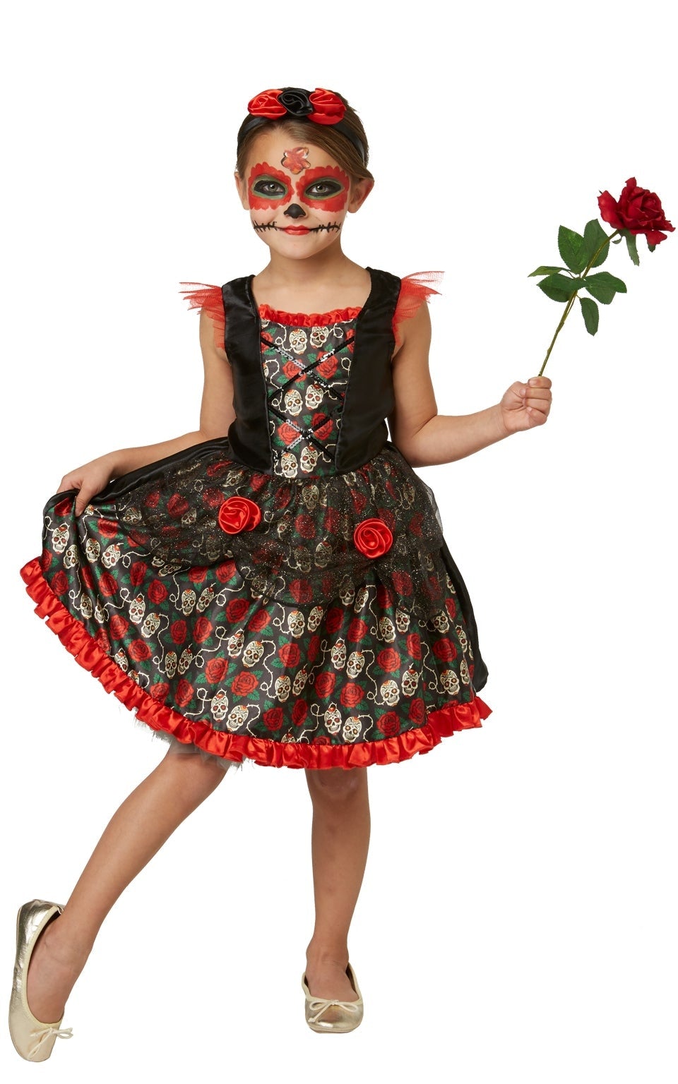 Day Of The Dead Girls Costume Red Rose Dress_1