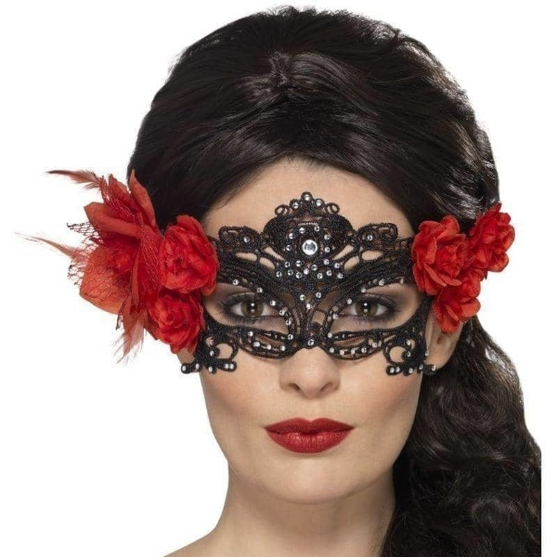 Day Of The Dead Rose Eyemask Adult Red Day Of The Dead Rose Eyemask Adult Red