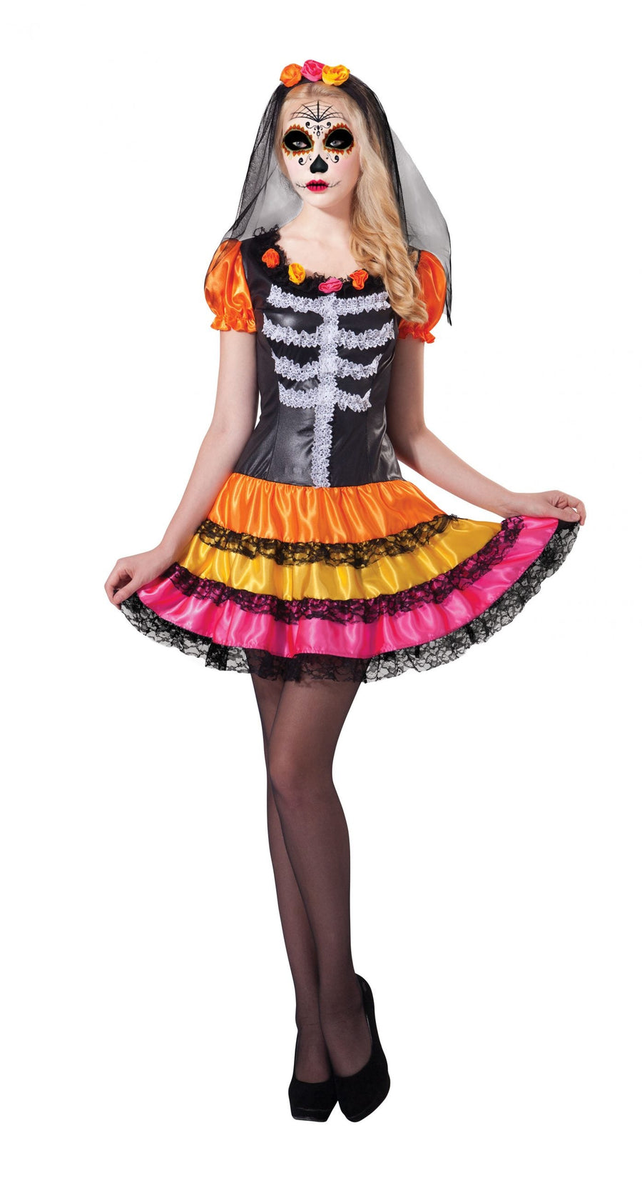 Day Of The Dead Lady Rainbow Adult Costume Female Uk Size 10 14_1