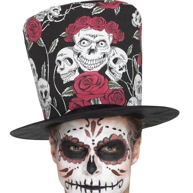 Day Of The Dead Skull And Rose Top Hat Adult_1