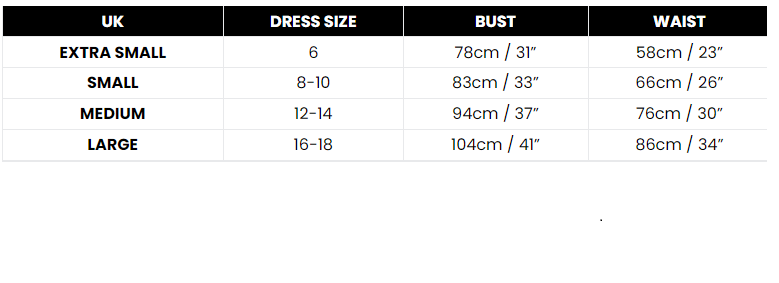Size Chart Dead Ballerina Black Costume