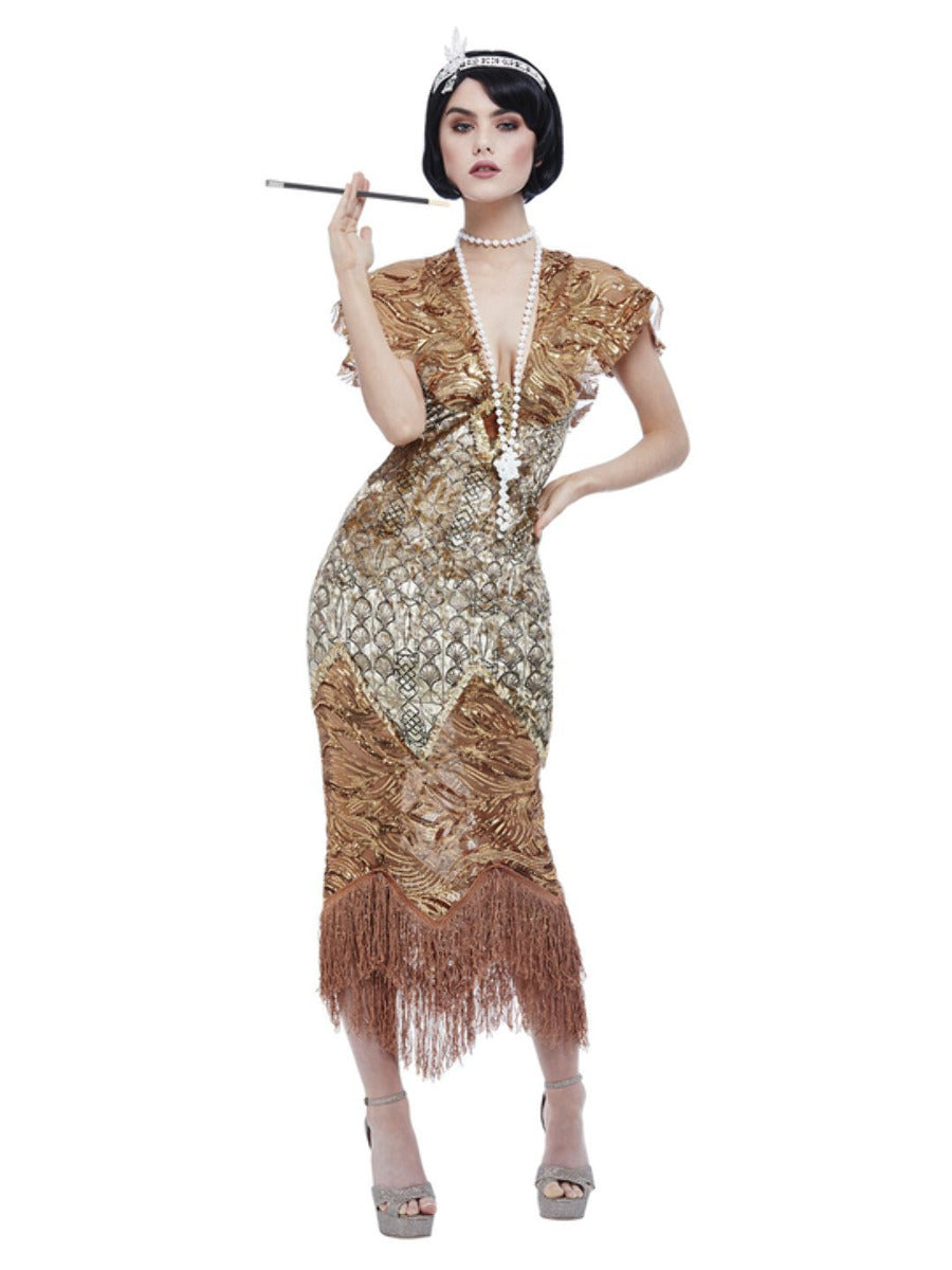 Deluxe 20s Sequin Flapper Costume Adult Gold Dress_2