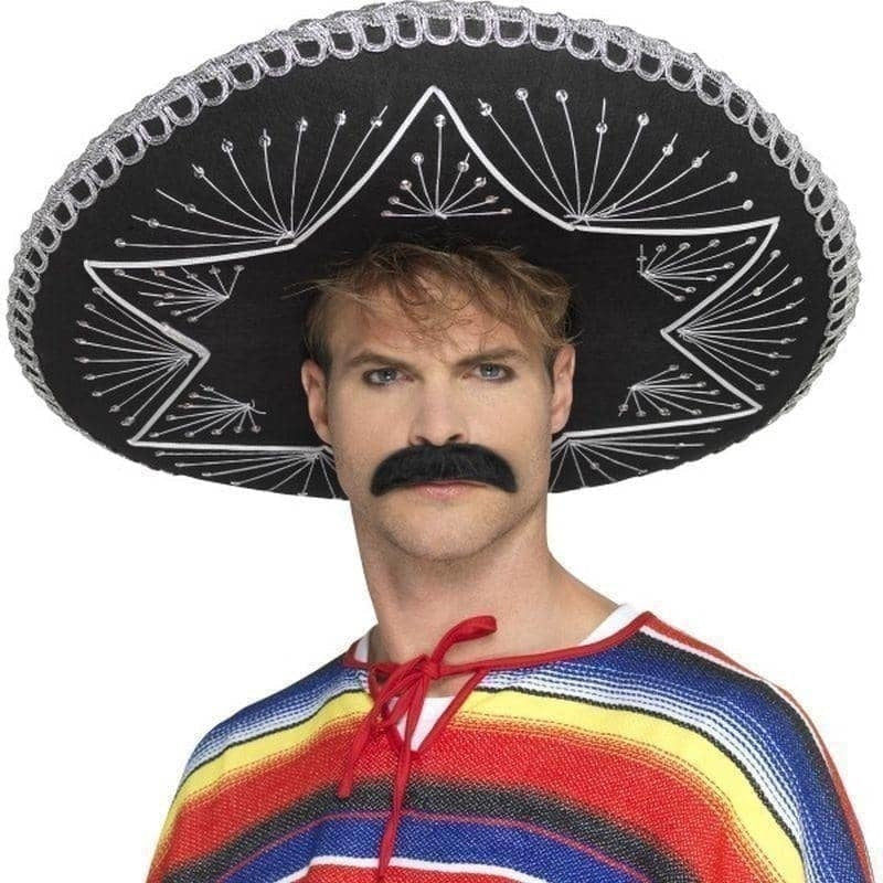 Deluxe Authentic Sombrero Adult Black with Silver Braiding Deluxe Authentic Sombrero Adult Black with Silver Braiding