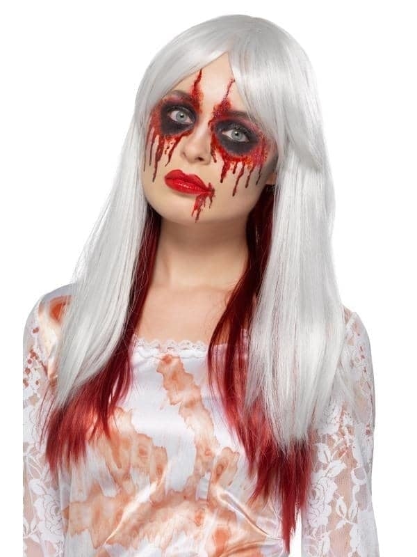 Deluxe Blood Drip Ombre Wig Adult White Red_1