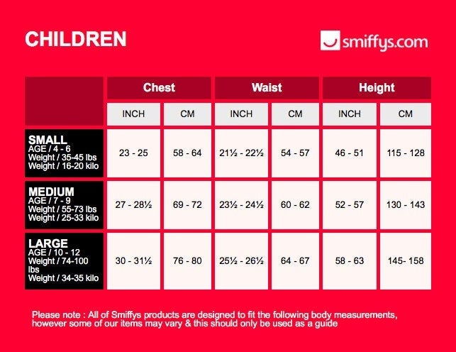 Size Chart Deluxe Girls Roman Empire Costume