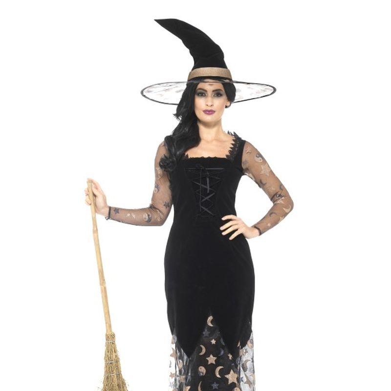 Deluxe Moon & Stars Witch Costume Adult Black Costume Make Up_1