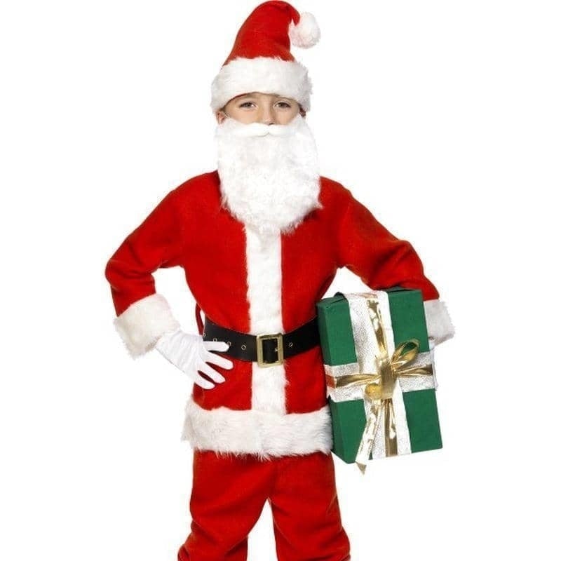 Deluxe Santa Costume & Beard Kids Red White_1