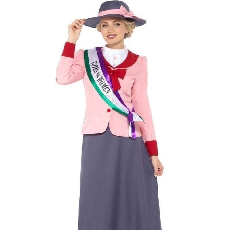 Deluxe Victorian Suffragette Costume Adult Grey Pink_1