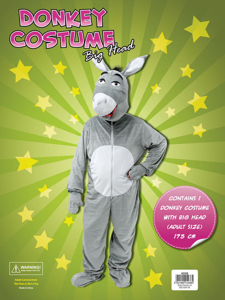 Size Chart Donkey Costume Big Head Adult Grey Mascot Suit