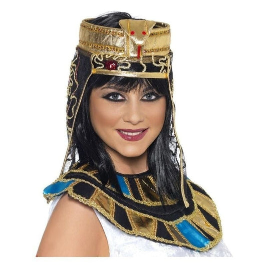 Gold Egyptian Headpiece with Snake Design Black Net Veil Elegant Costume Accessory 2