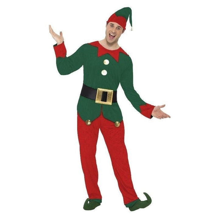 Elf Costume, Red And Green Top Trousers Hat Belt_3