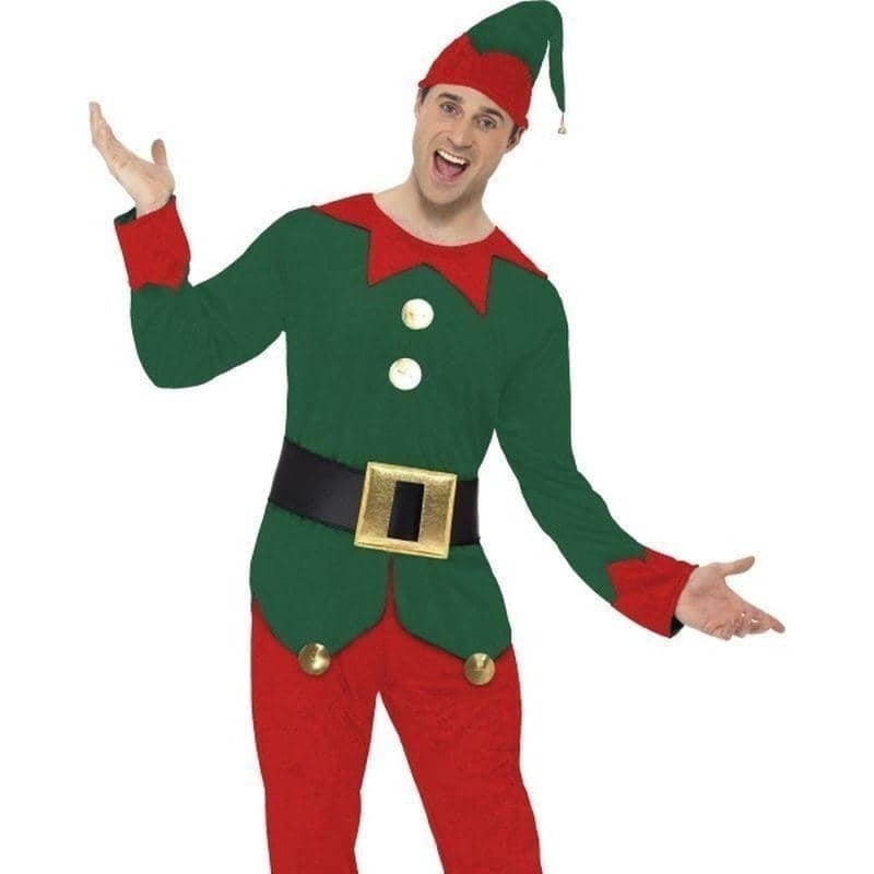 Elf Costume, Red And Green Top Trousers Hat Belt_1